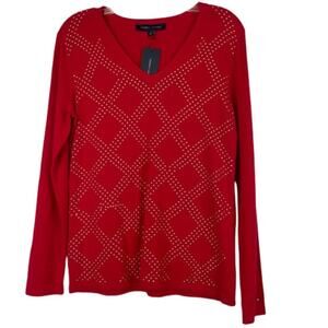 Tommy Hilfiger red long sleeve with gold studded sweater size Medium